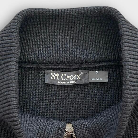 Vintage St. Croix 100% Wool Zip Front Sweater Vest Black Made in USA Mens Medium - Picture 5 of 8